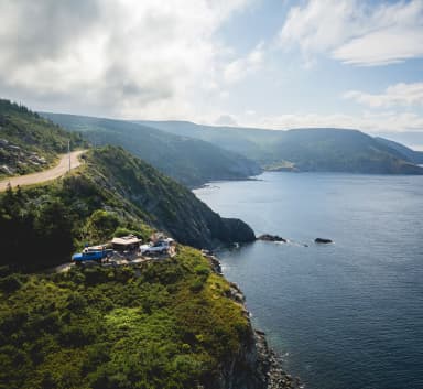 Hazy hillside with lake